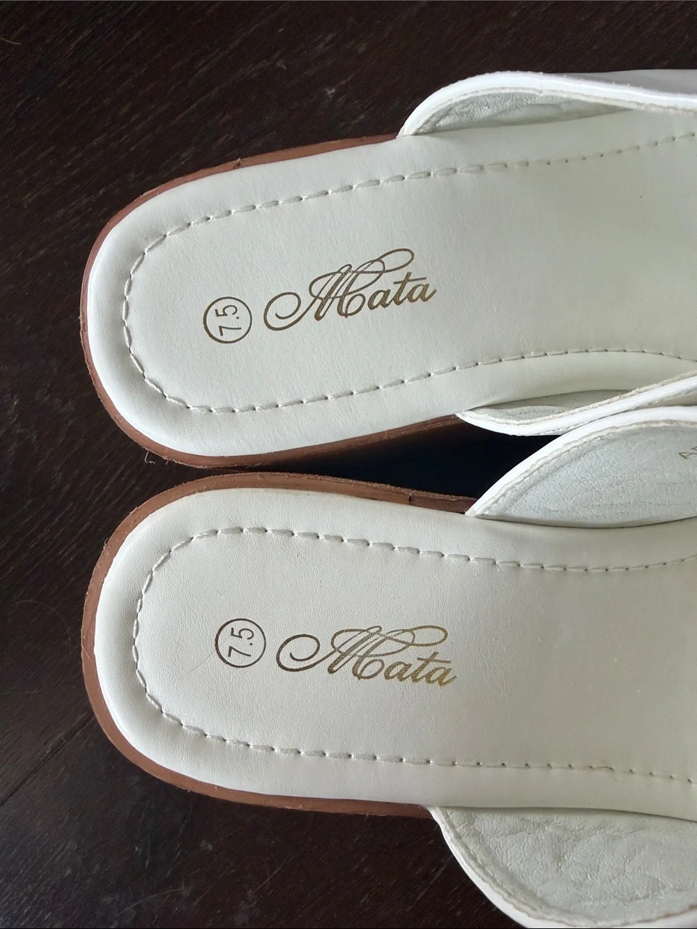ACata White Platform Slide Sandals with Wood-Effect Wedge Size 7.5